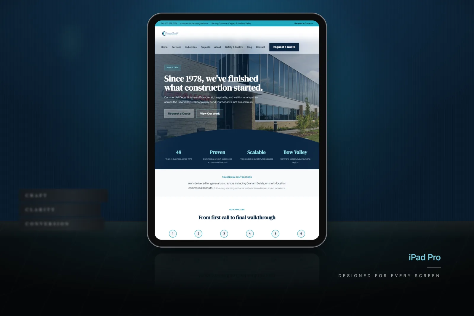 Commercial Decor website on an iPad Pro