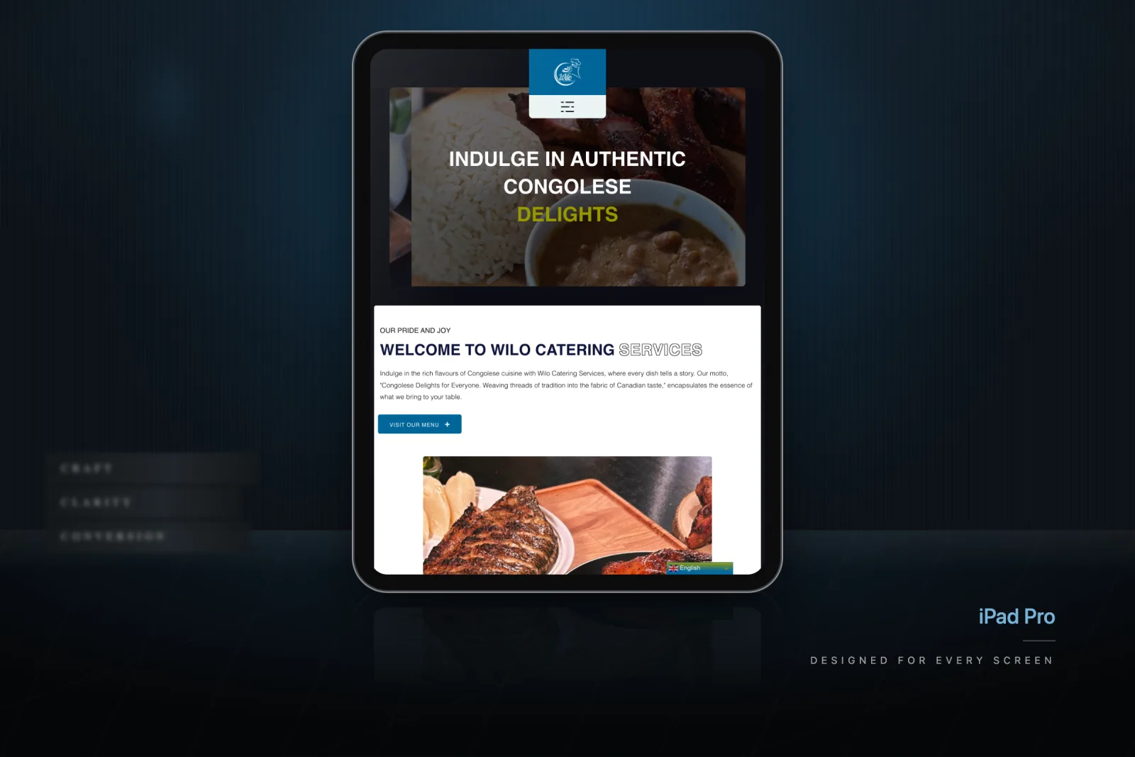 Wilo Catering website on an iPad Pro