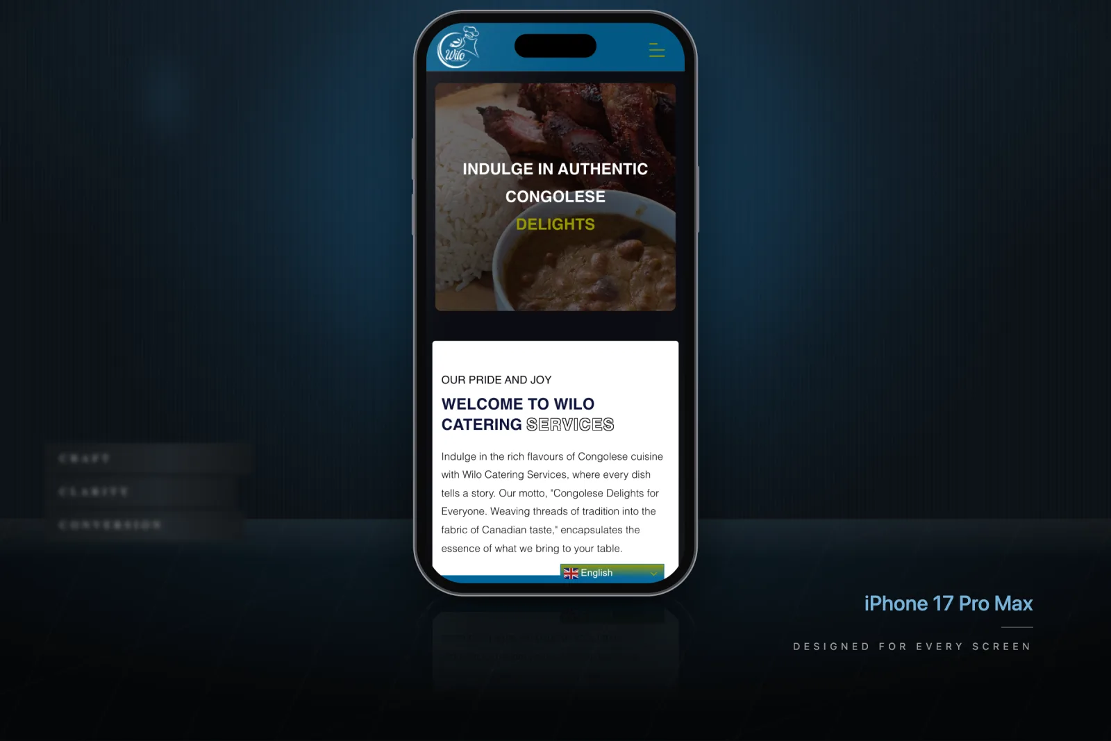 Wilo Catering website on an iPhone