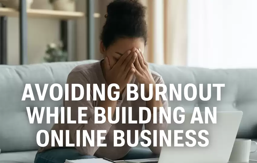 Young African-American entrepreneur working on a laptop in a bright modern office with motivational blog title overlayed.