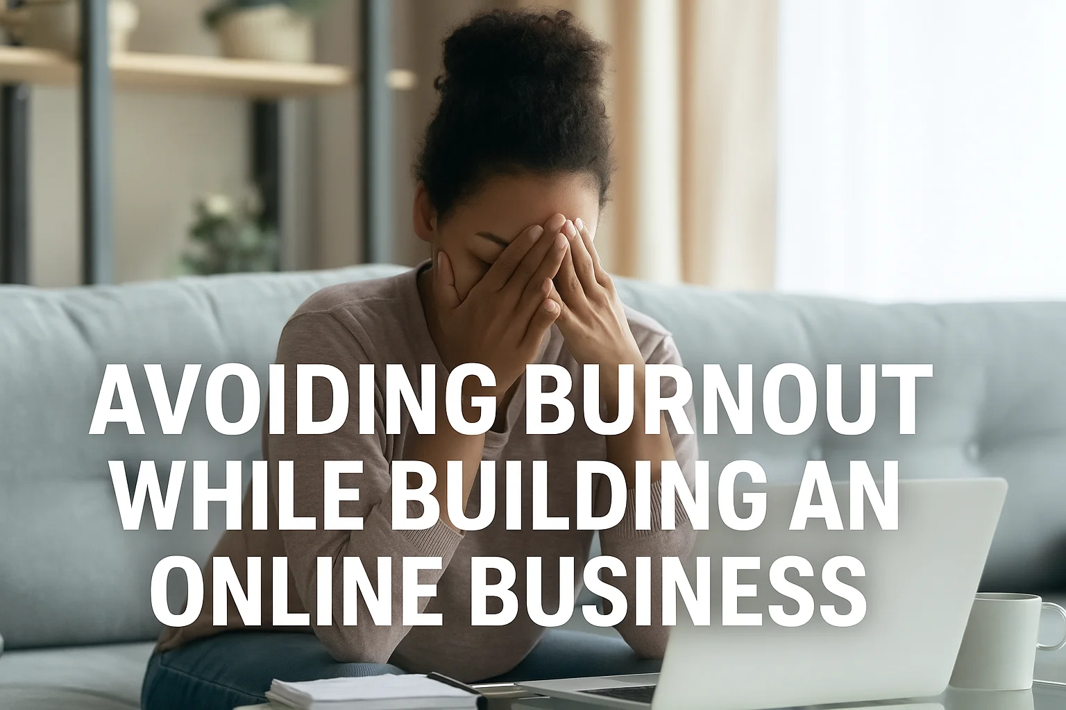 Young African-American entrepreneur working on a laptop in a bright modern office with motivational blog title overlayed.
