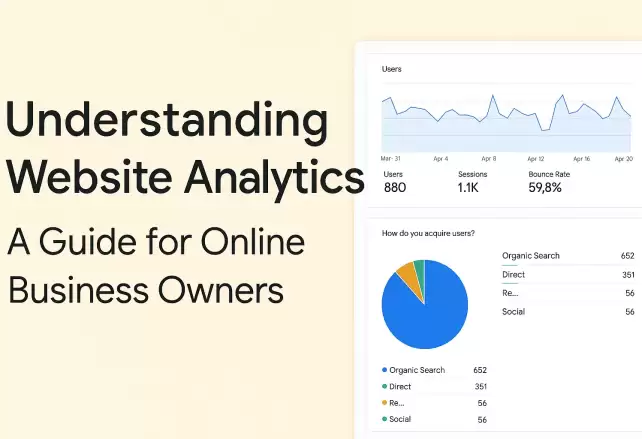 Simplified Google Analytics dashboard with charts and user metrics showing traffic trends and engagement statistics.