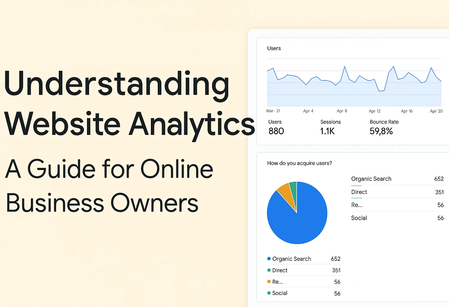 Simplified Google Analytics dashboard with charts and user metrics showing traffic trends and engagement statistics.