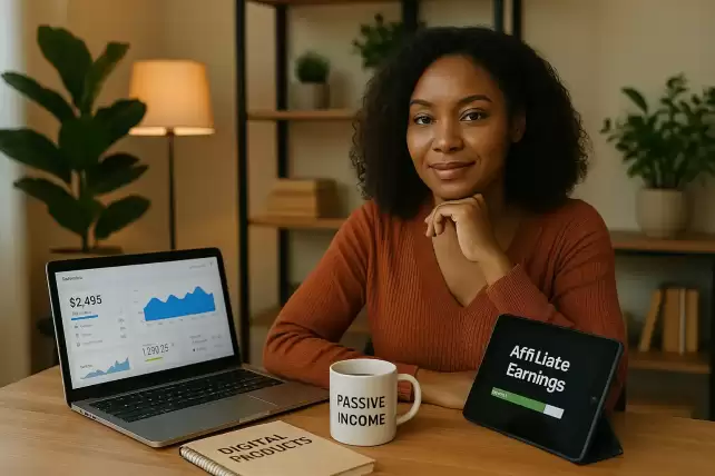 A determined young entrepreneur at her home office planning online business revenue streams on her laptop.