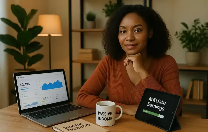 A determined young entrepreneur at her home office planning online business revenue streams on her laptop.