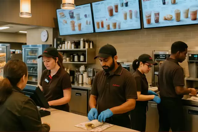 Team of employees working efficiently at Tim Hortons in Chestermere, Alberta—demonstrating the power of small business systems in real-world operations.
