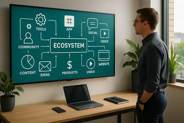 Entrepreneur building a future-proof business ecosystem using digital tools and a connected content strategy