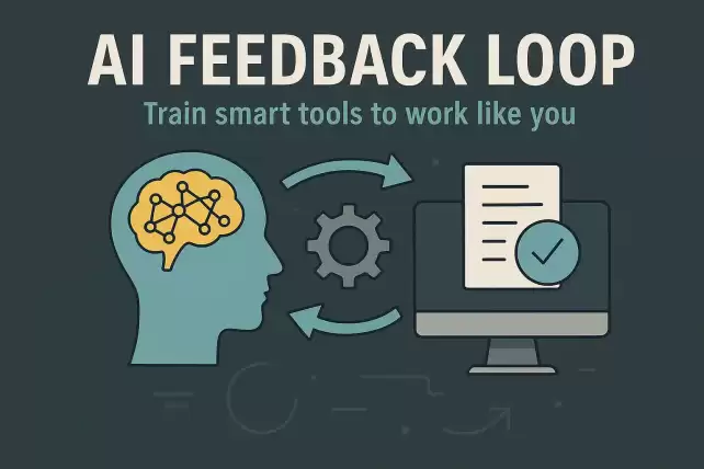 Flat-style digital illustration titled “AI Feedback Loop,” showing smart tools adapting to user input for automation and personalization.